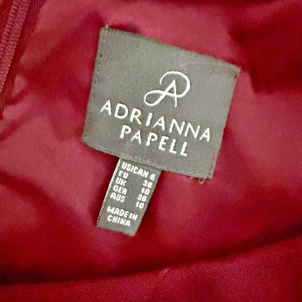 ADRIANNA PAPELL | Wine Maroon Burgundy Ruched Sleeveless Sheath Dress | Size 6 - Picture 6 of 8